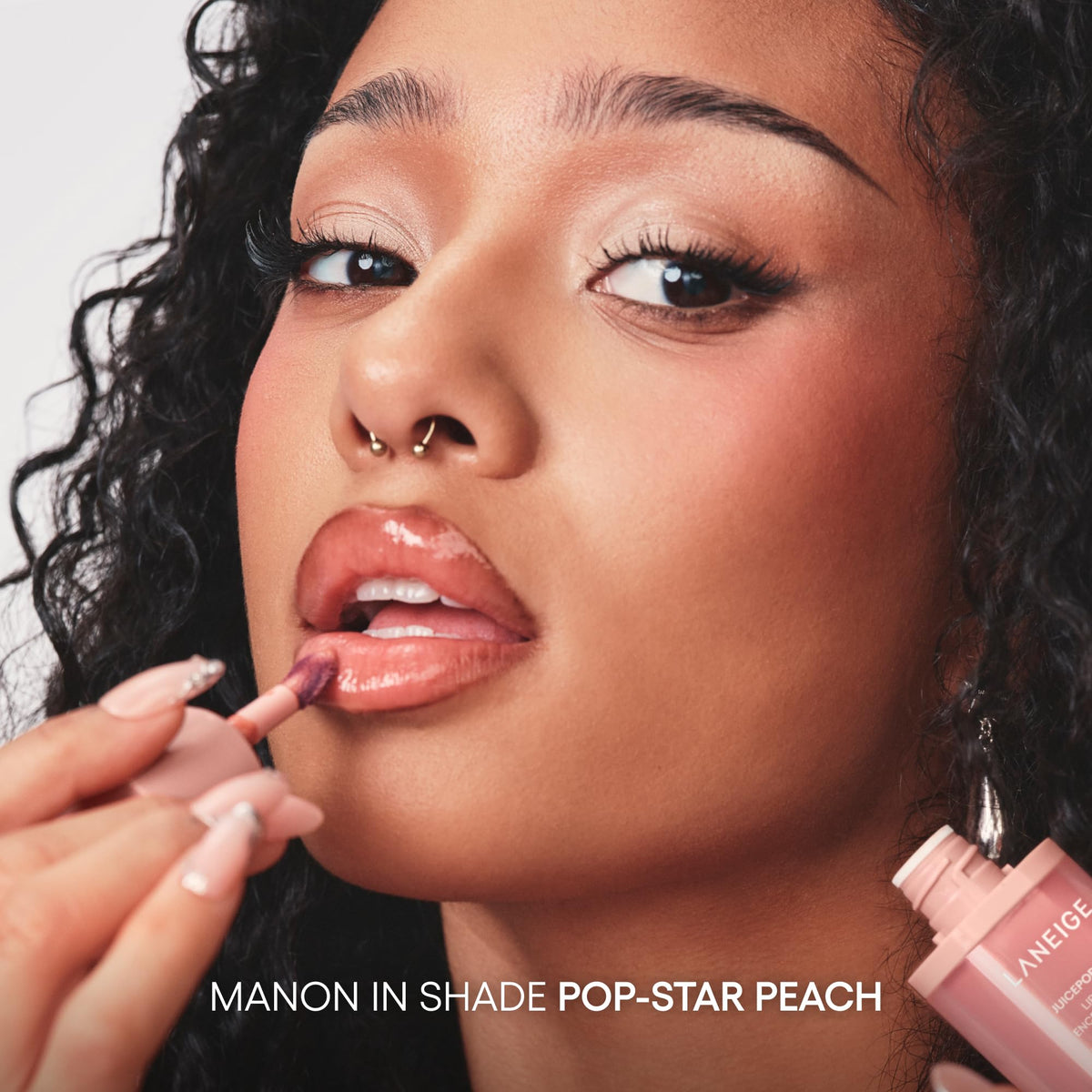 LANEIGE before-and-after lips showing buildable peach color and hydrated look