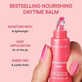 LANEIGE Lip Glowy Balm Berry swatch on finger showing glossy finish for quick touch-ups