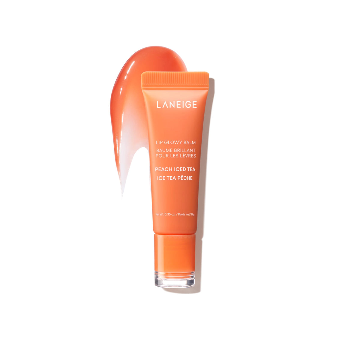 LANEIGE front packaging showing Peach Iced Tea shade and compact size benefit