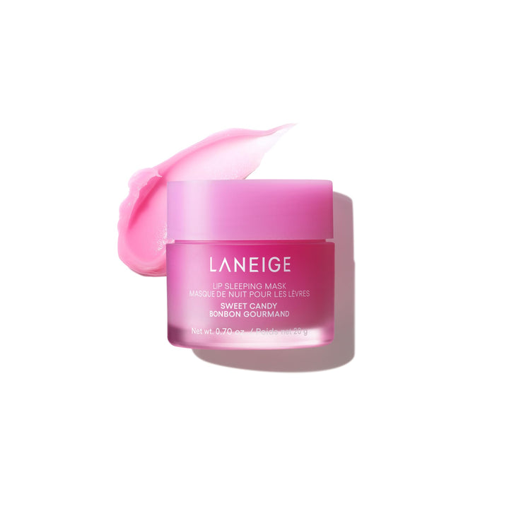 LANEIGE jar front view showing Sweet Candy shade and compact packaging benefit: easy storage