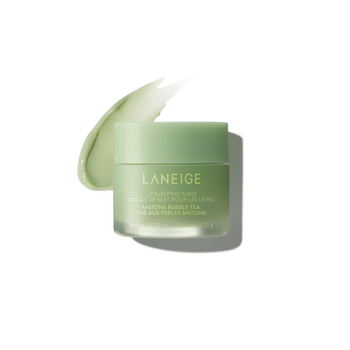 LANEIGE jar front packaging showing matcha bubble tea scent and benefits