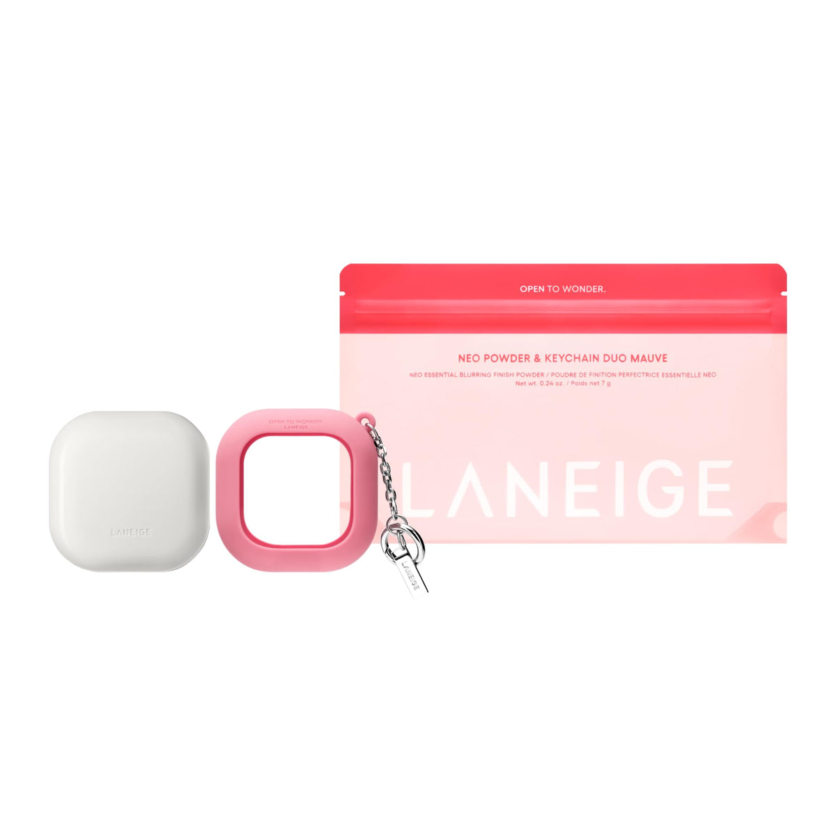 LANEIGE compact front view showing sleek design and travel-friendly benefit