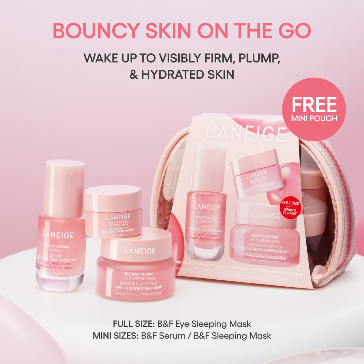 LANEIGE Bouncy & Firm Serum pump and texture close-up for fast-absorbing hydration