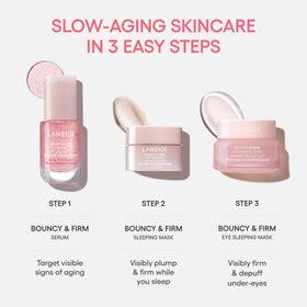 LANEIGE Bouncy & Firm Sleeping Mask jar top view showing rich texture for overnight renewal
