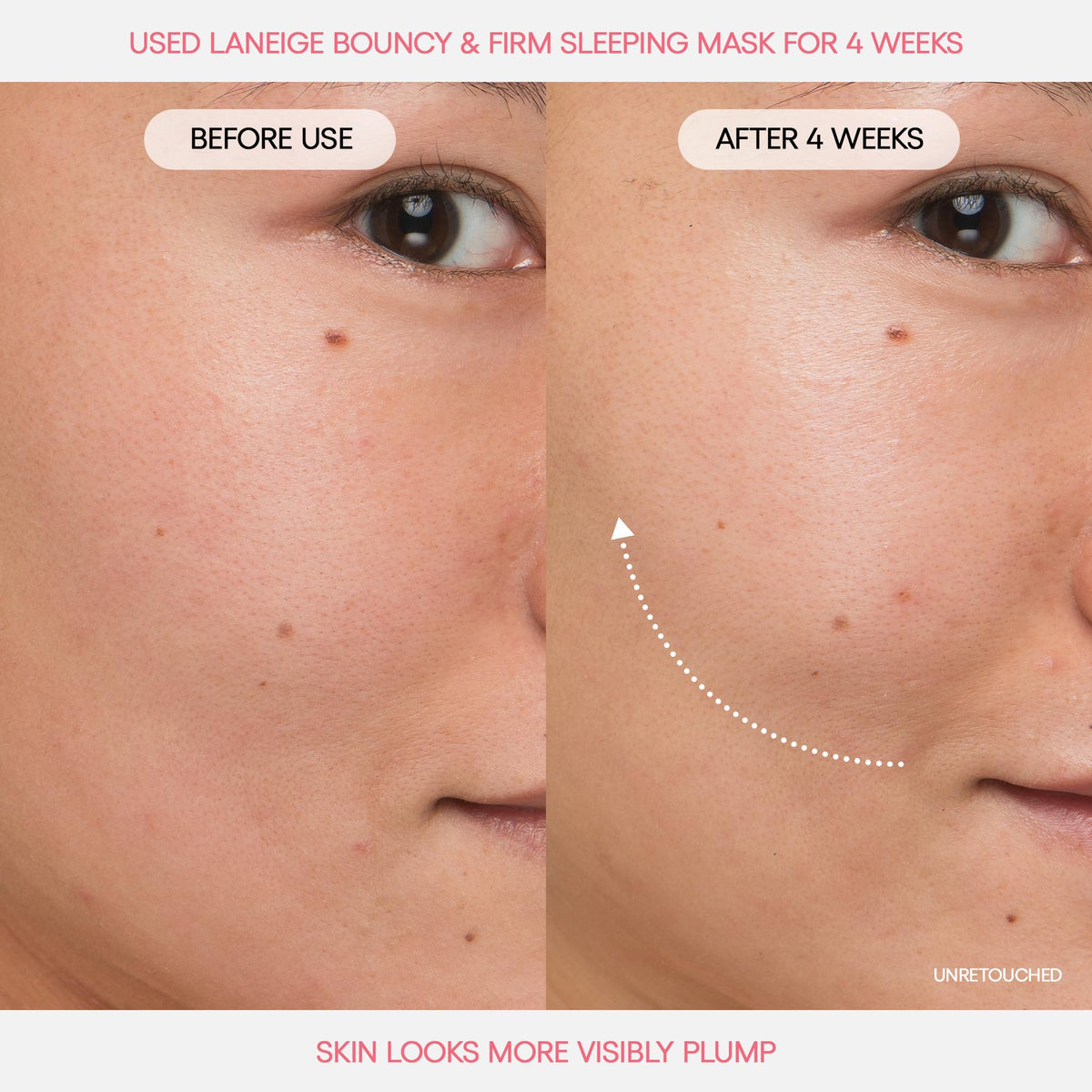 LANEIGE sleeping mask spread on skin close-up showing visible smoothing effect