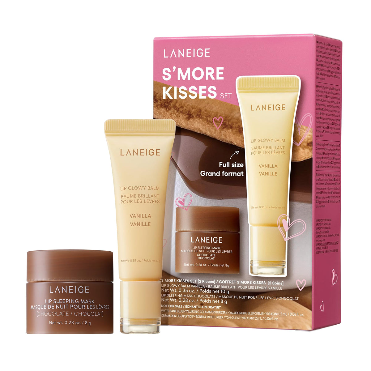 LANEIGE front packaging of S’more Kisses Set showing both products and aroma benefit