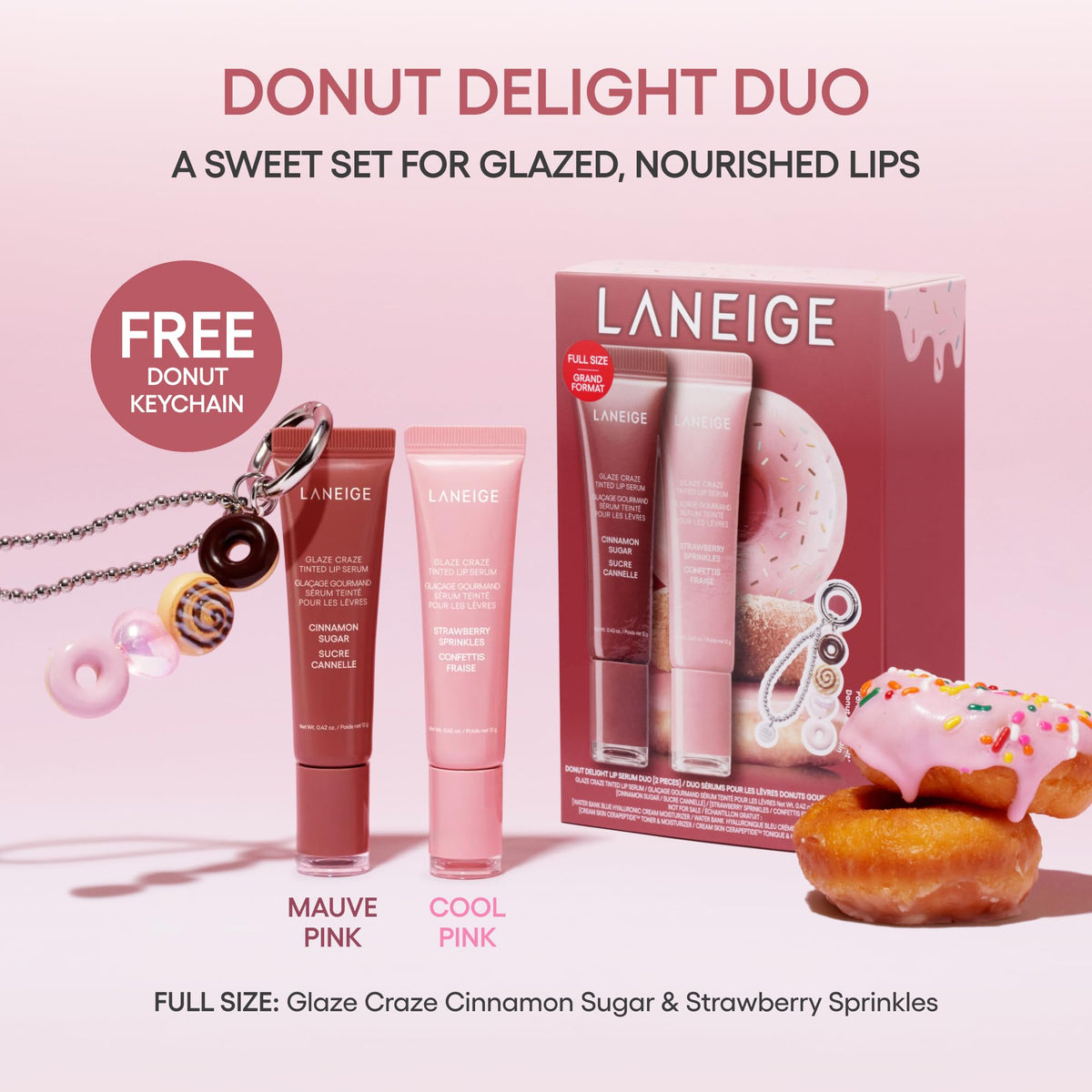 LANEIGE arm swatches of Cinnamon Sugar and Strawberry Sprinkles showing wearable tint