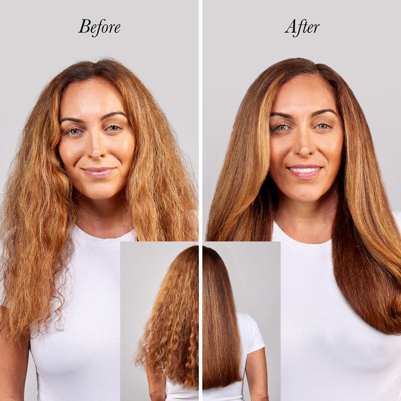 L'ANGE HAIR before and after hair comparison showing reduced frizz and shine