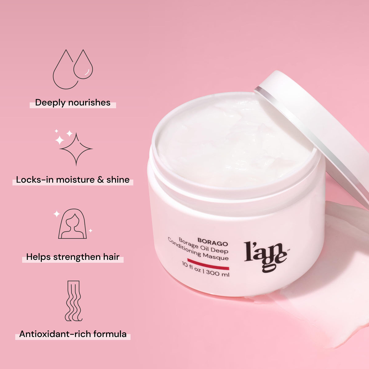 L'ANGE HAIR open jar showing creamy texture for deep moisture