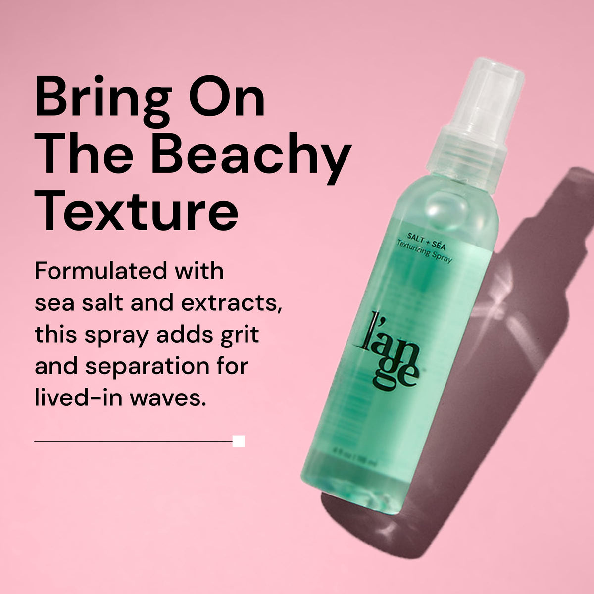 L'ANGE HAIR close-up on label highlighting texture spray features and clean formula