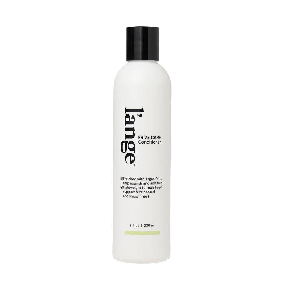 L'ANGE HAIR front bottle showing Frizz Care Conditioner and easy identification