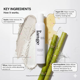 L'ANGE HAIR ingredient close-up highlighting kaolin and silica texture
