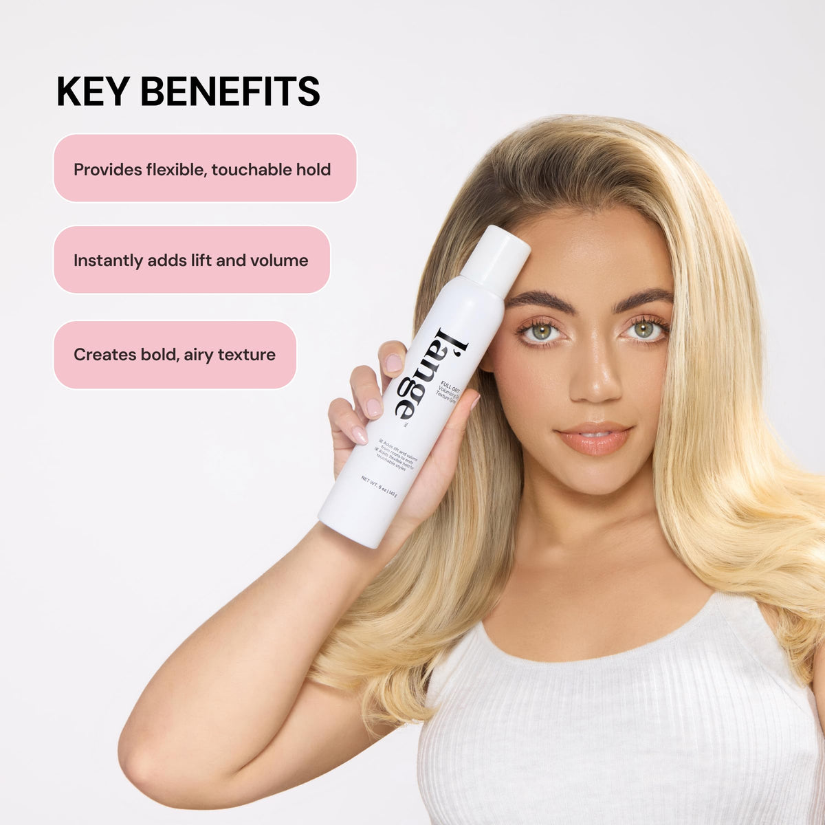 L'ANGE HAIR demonstrating root lift for fuller-looking hair at scalp