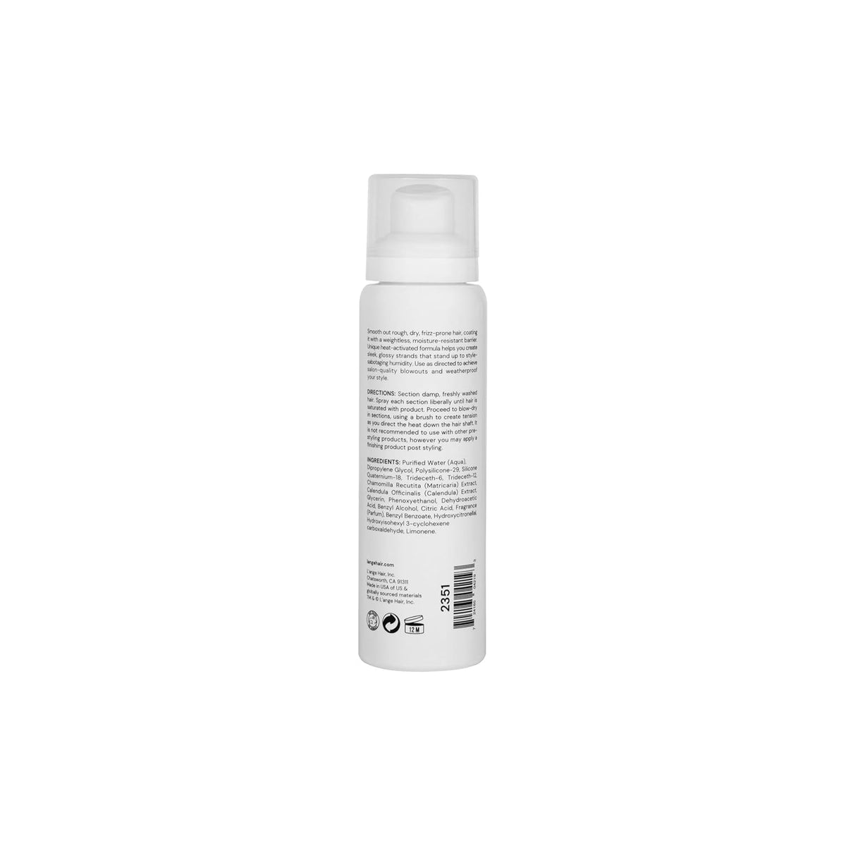 L'ANGE HAIR label and ingredient panel highlighting key features