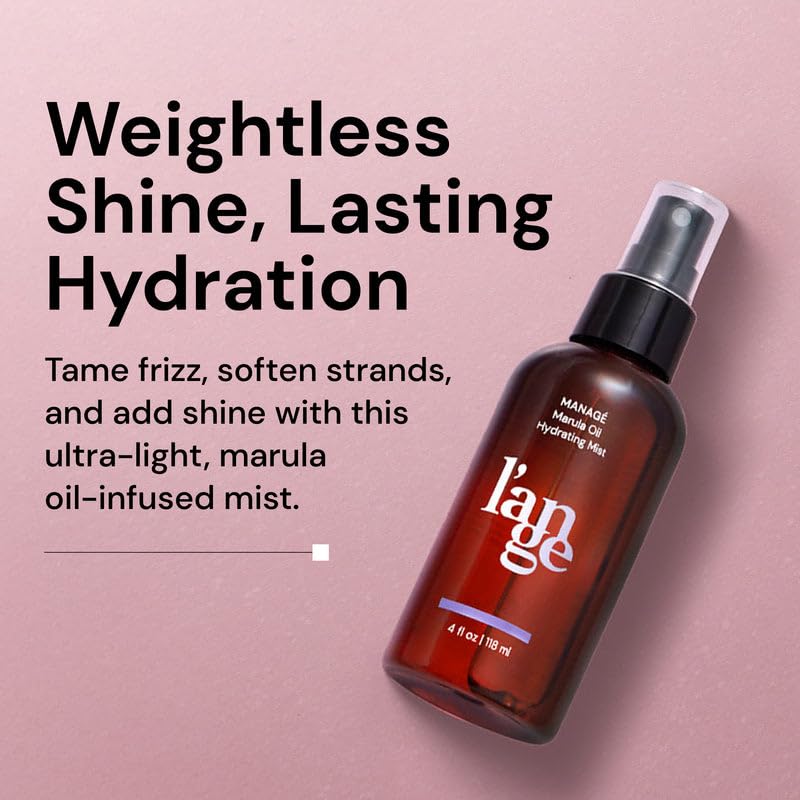 L'ANGE HAIR mist spraying onto hair, demonstrates even coverage and frizz control