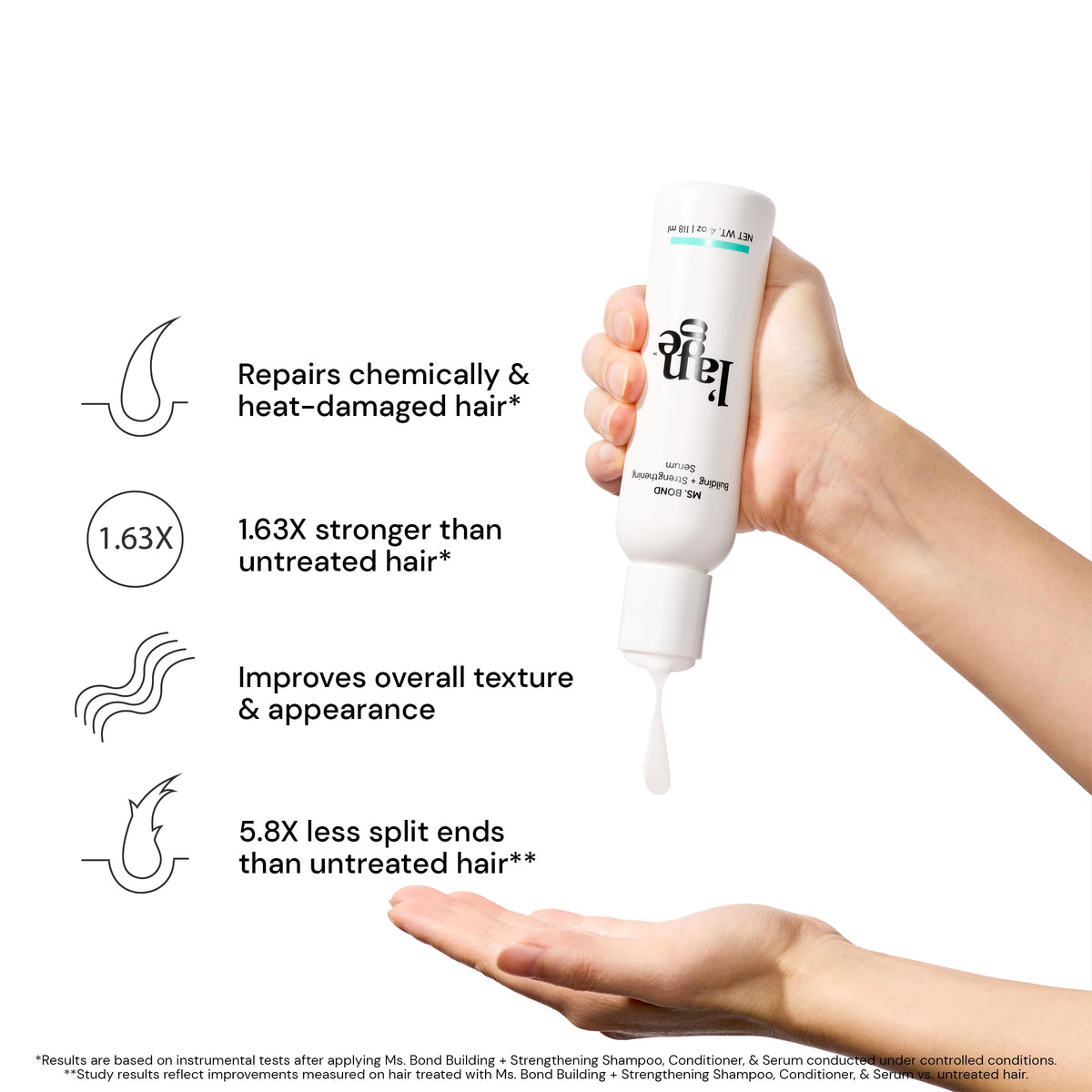 L'ANGE HAIR close-up label highlighting ingredients and bond-repair benefit