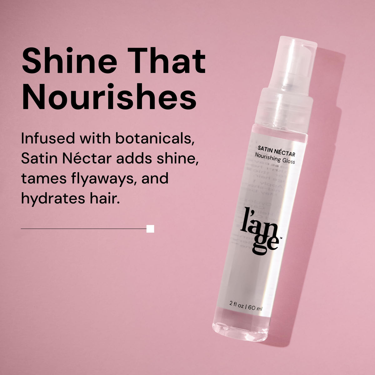 L'ANGE HAIR label close-up highlighting ingredients and clean formula