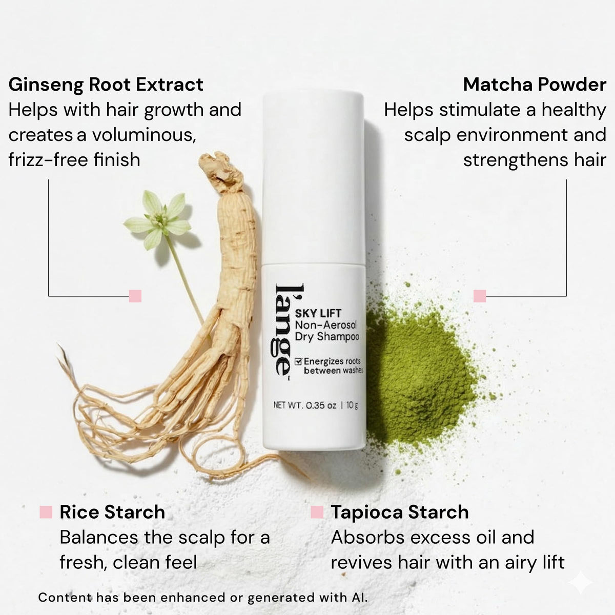 L'ANGE HAIR powder texture swatch showing absorbent rice and tapioca starches
