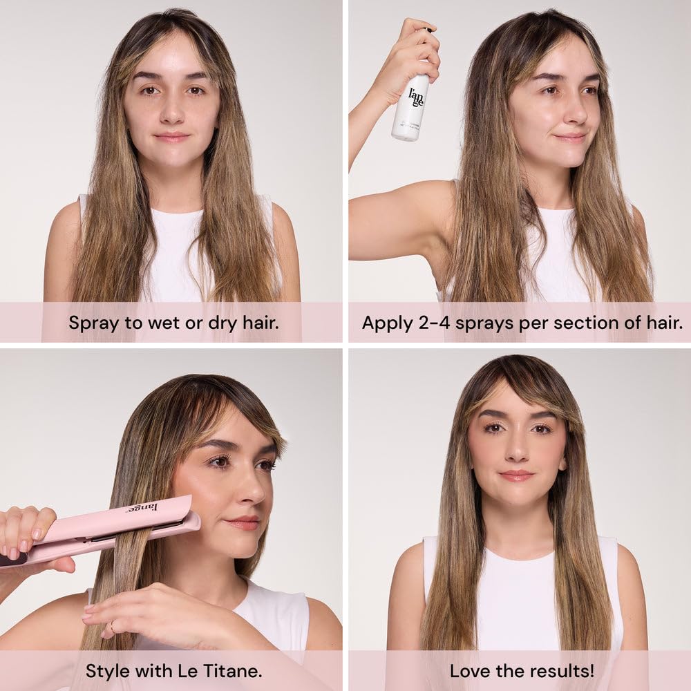 L'ANGE HAIR spray applied to dry hair before heat styling for protection benefit