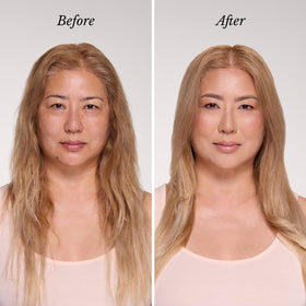 L'ANGE HAIR model with glossy styled hair showing smooth, frizz-free benefit