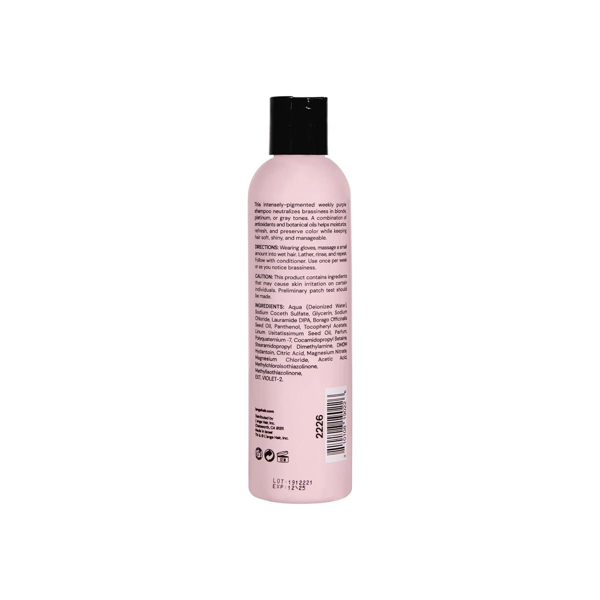L'ANGE HAIR label closeup with UV protection callout for color longevity
