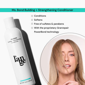 L'ANGE HAIR pump and label detail highlighting product name and usage clarity