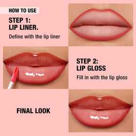 LANGMANNI lips wearing liner plus oil showing hydrated polished result
