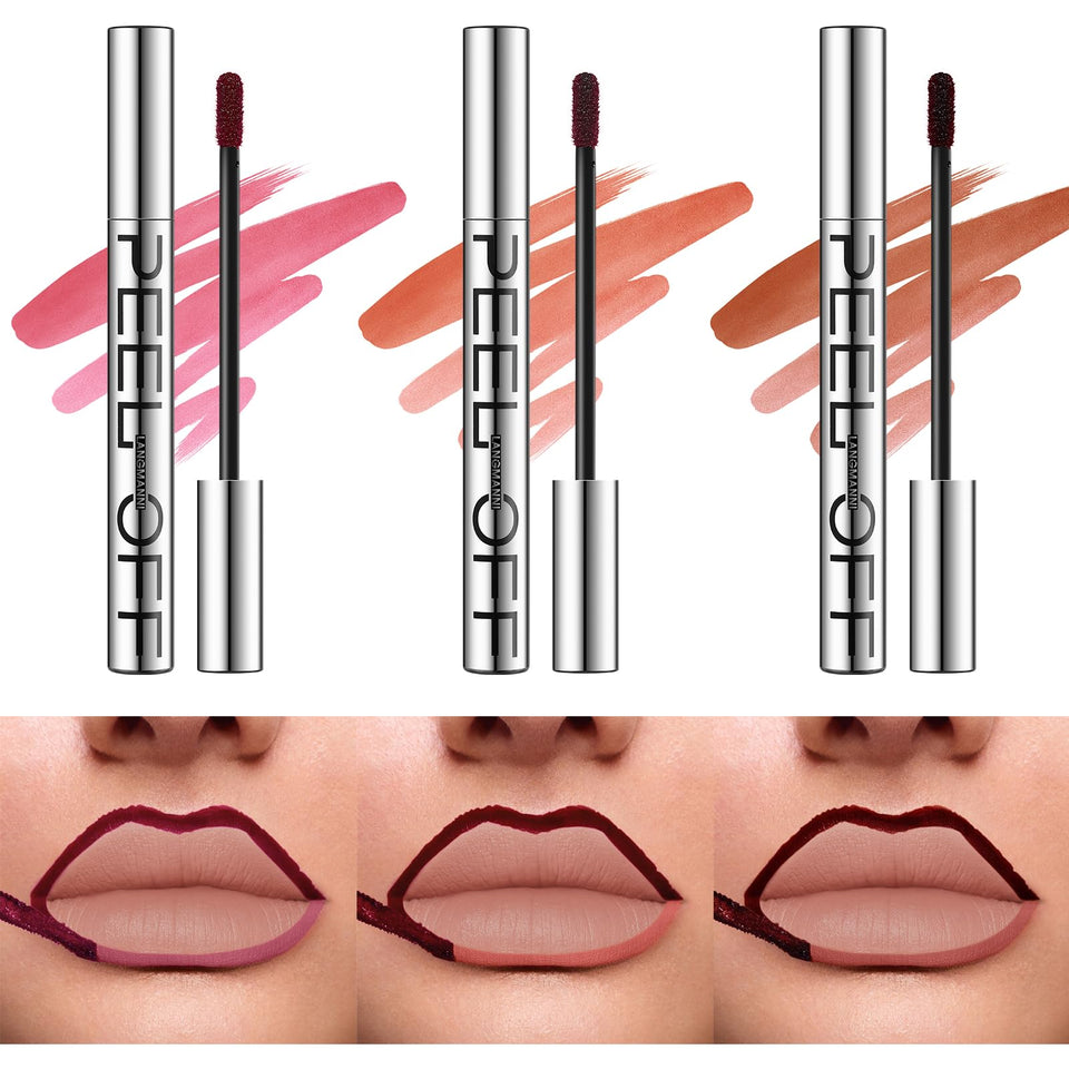 LANGMANNI front packaging showcasing three peel-off lip liners and benefits
