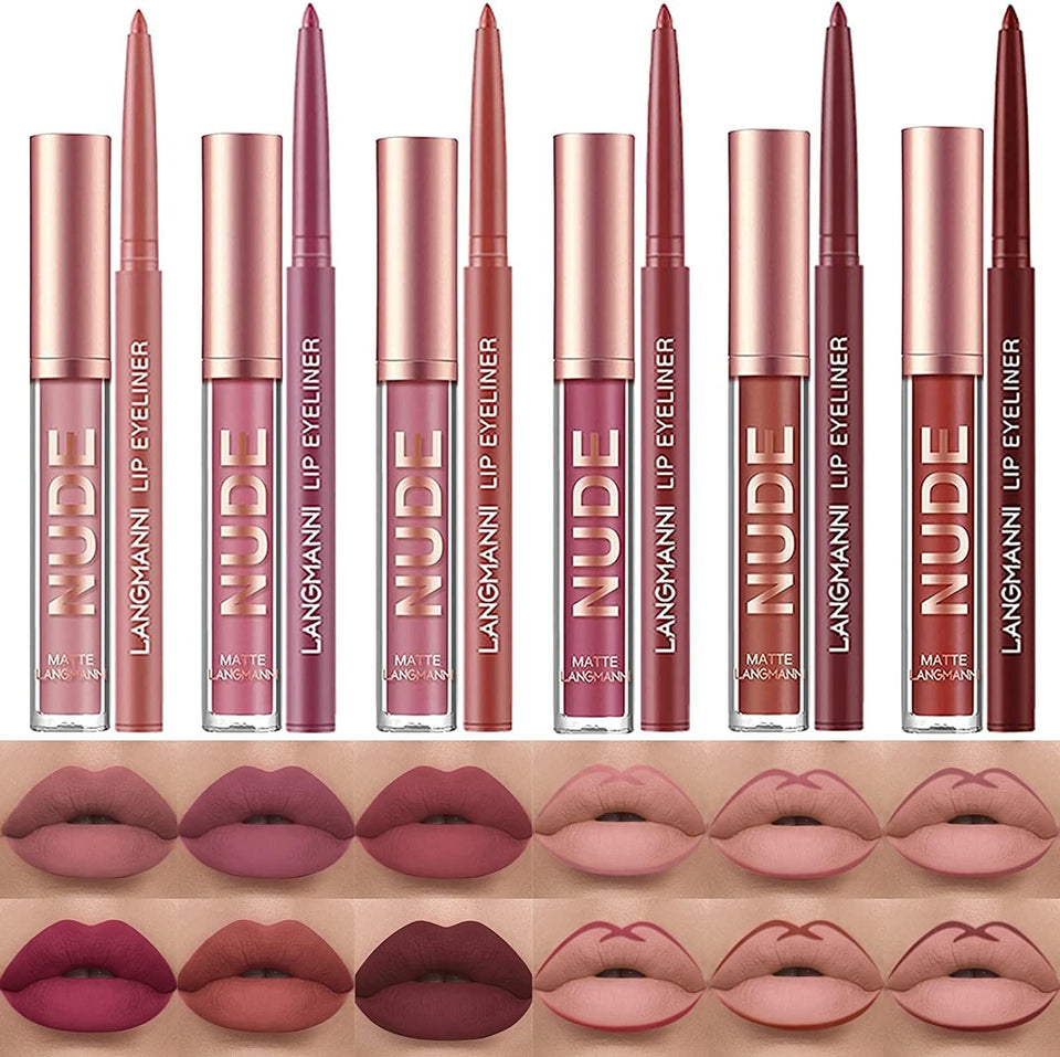 LANGMANNI front packaging showing six matte lipsticks and matching lipliners, ideal gift