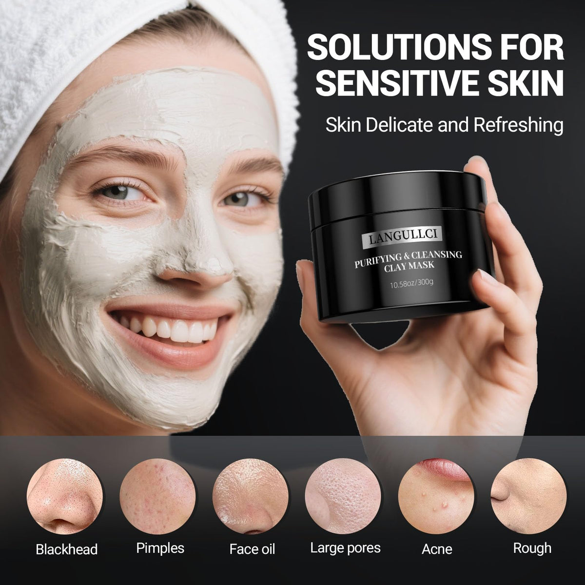LANGULLCI charcoal and kaolin powder raw ingredients highlighting purifying action