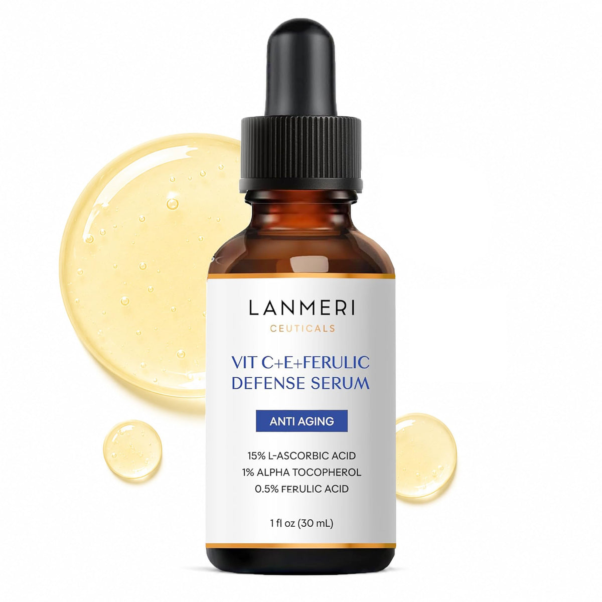 Lanmeri front packaging amber bottle showing stable storage benefit