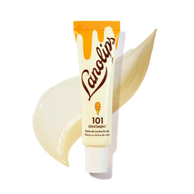 Lanolips front pot showing dulce de leche label and compact size benefit