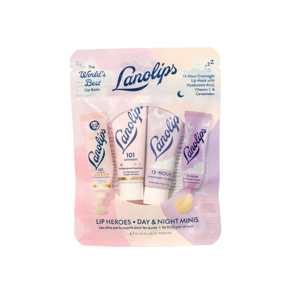 Lanolips front packaging of mini day and night duo, compact hydration