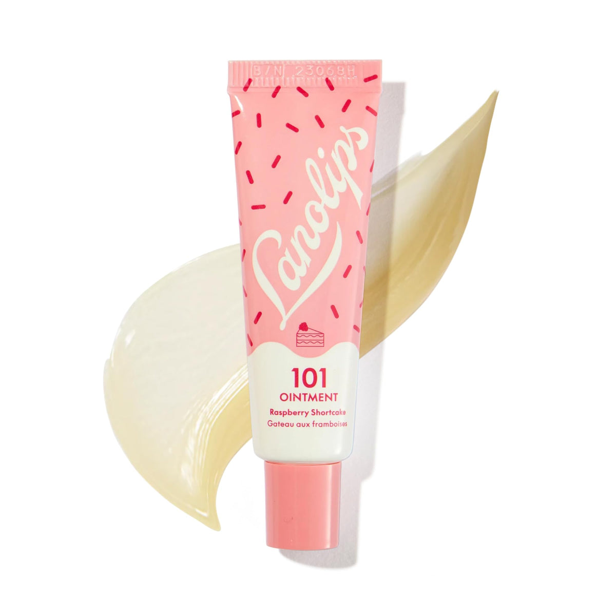Lanolips 101 tin front showing Raspberry Shortcake flavor and compact design