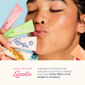 Lanolips applied to lips demonstrating softening and quick hydration