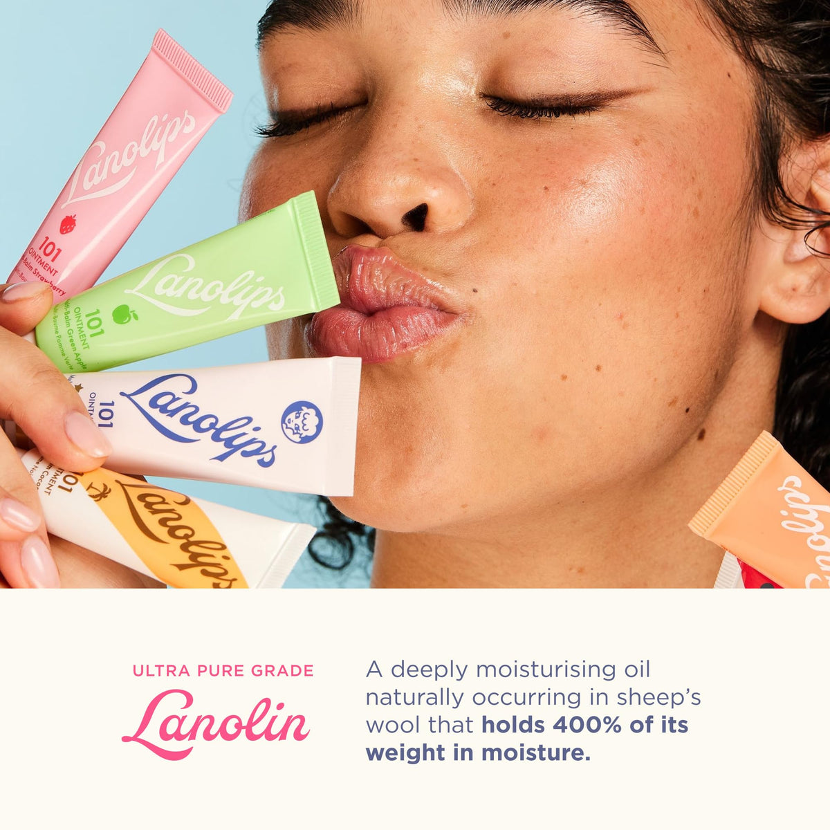 Lanolips applying ointment to lips for lasting moisture