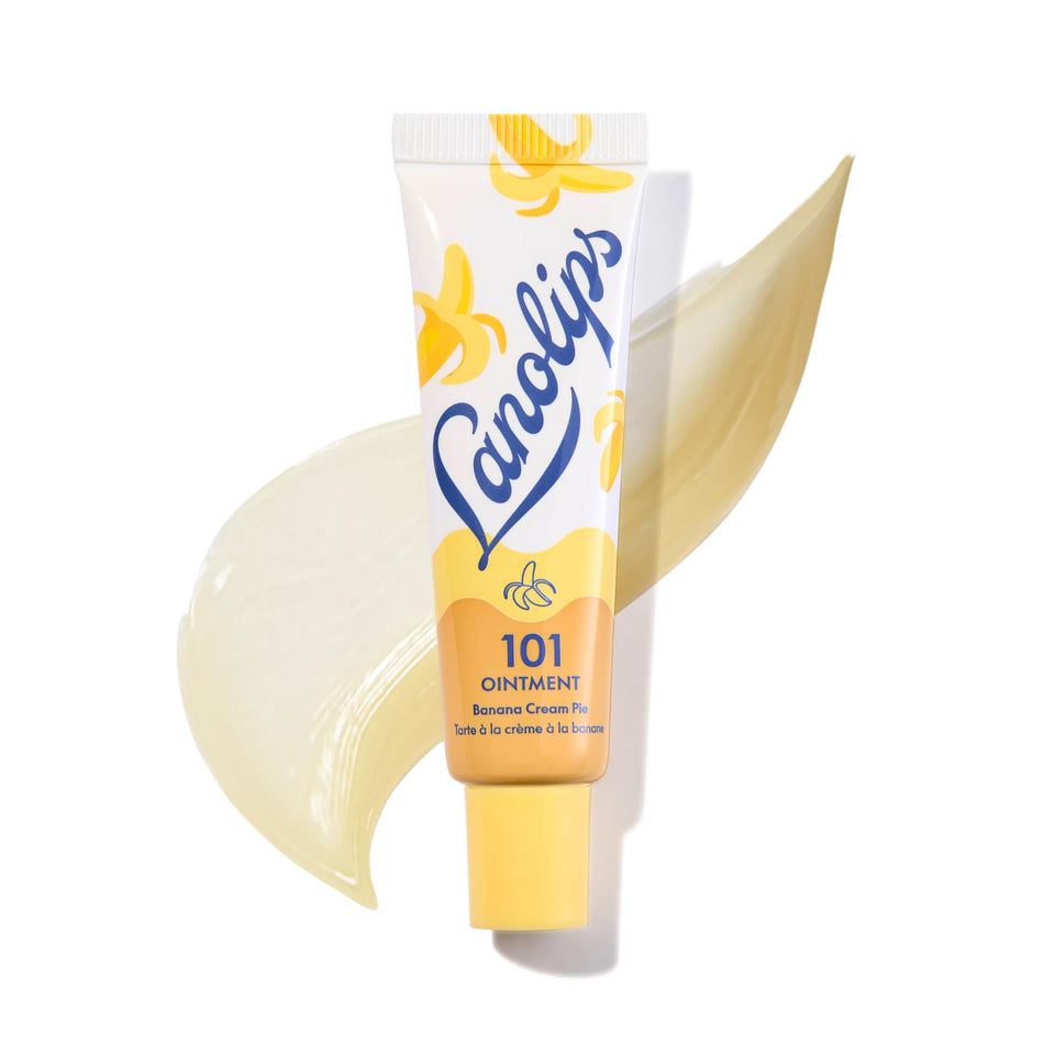 Lanolips pot front view showing banana cream pie scent for quick lip repair