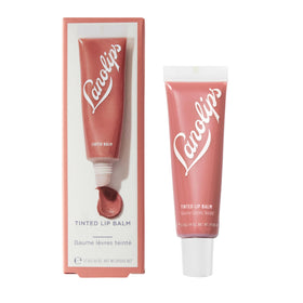 Lanolips front view of tinted lip balm showing compact nude packaging and quick color