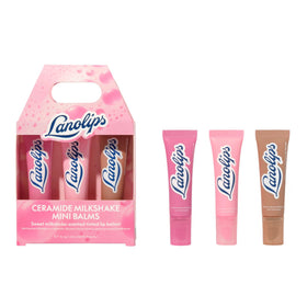 Lanolips trio front packaging showing three mini tinted balms and gift-ready arrangement