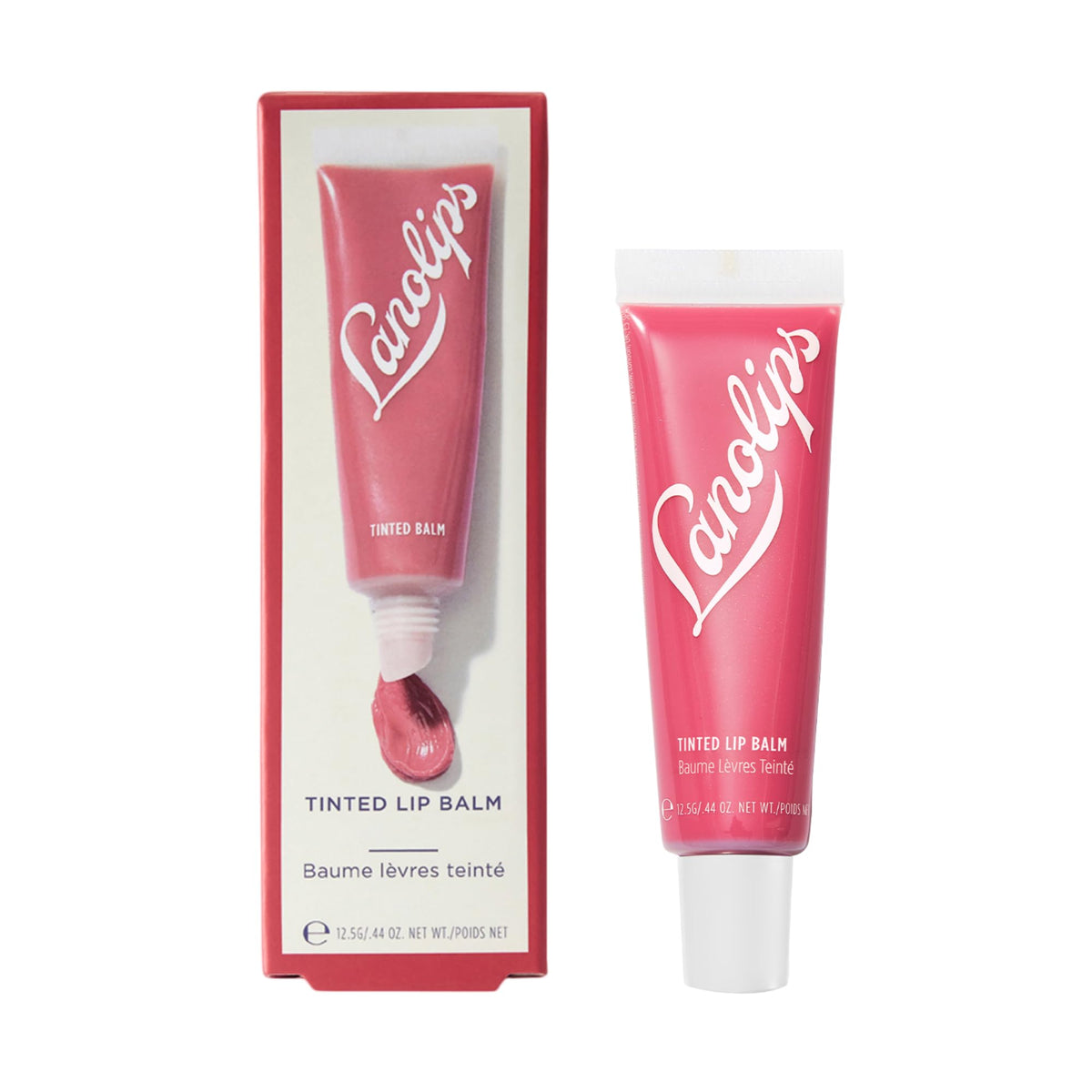 Lanolips Rhubarb front tube showing compact travel-friendly design and hydration