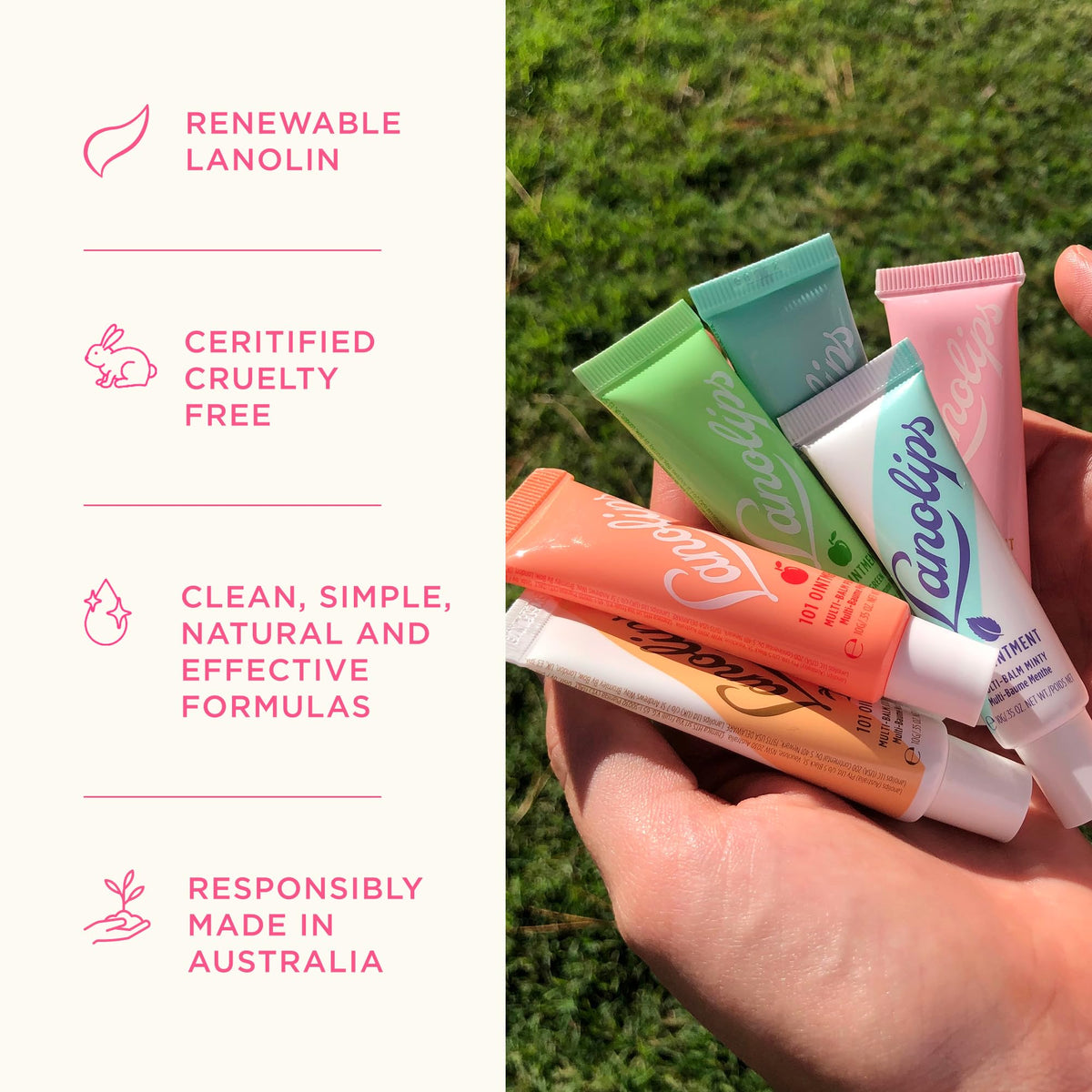 Lanolips Rhubarb next to a coin for size comparison showing convenient 12.5g tube