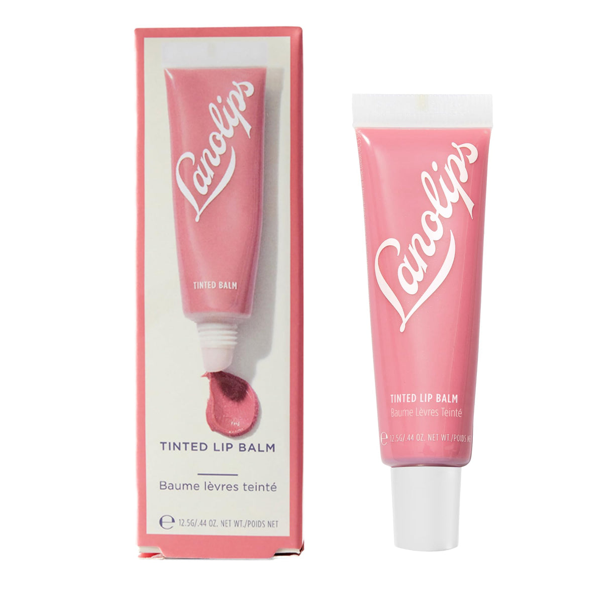 Lanolips Rose front tube showing glossy tinted finish and quick hydration