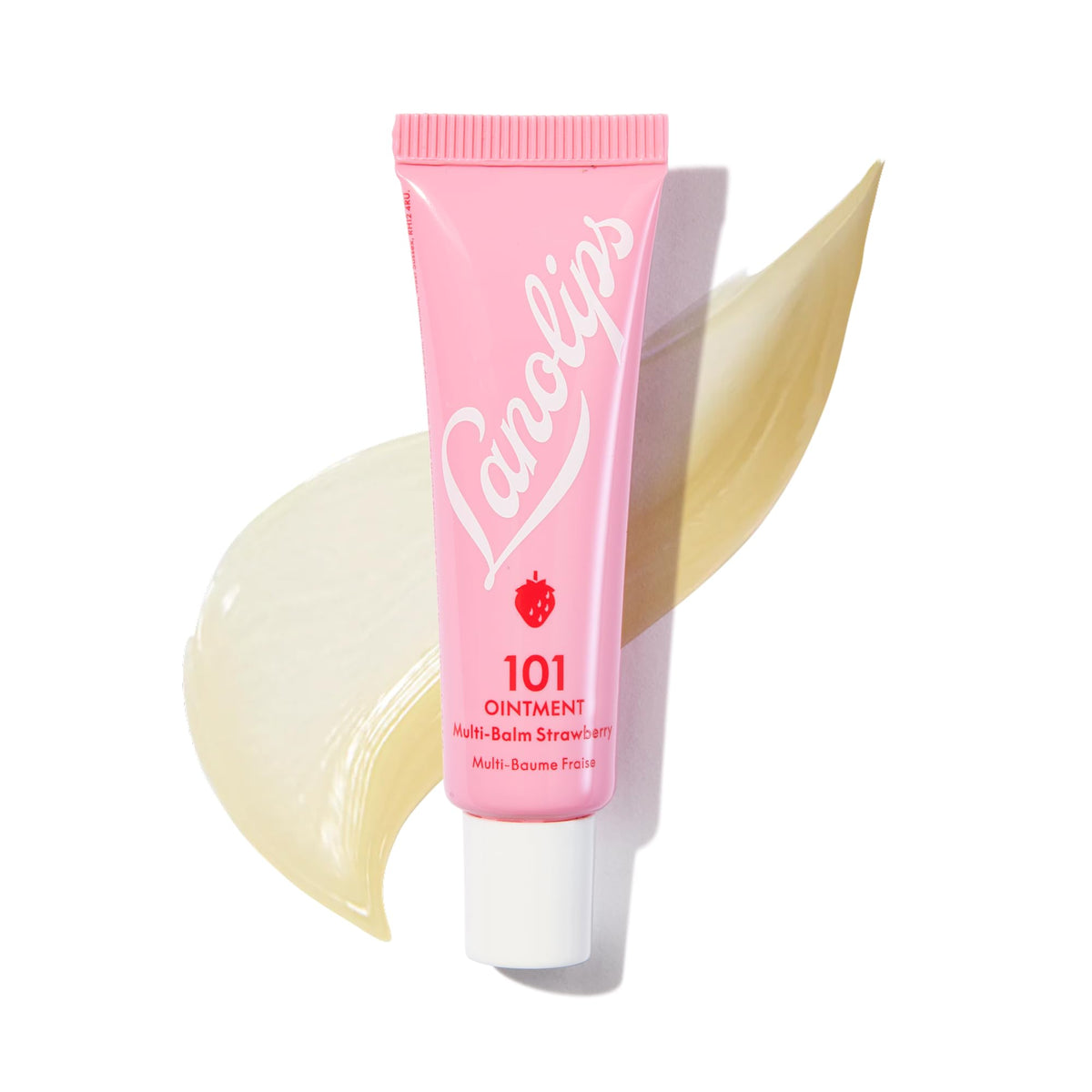 Lanolips strawberry front tin showing compact portable balm