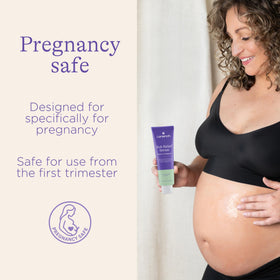 Lansinoh application on pregnant belly providing instant cooling relief