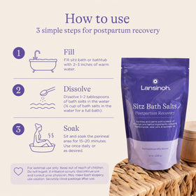 Lansinoh salts dissolving in a sitz basin for comfortable postpartum soak