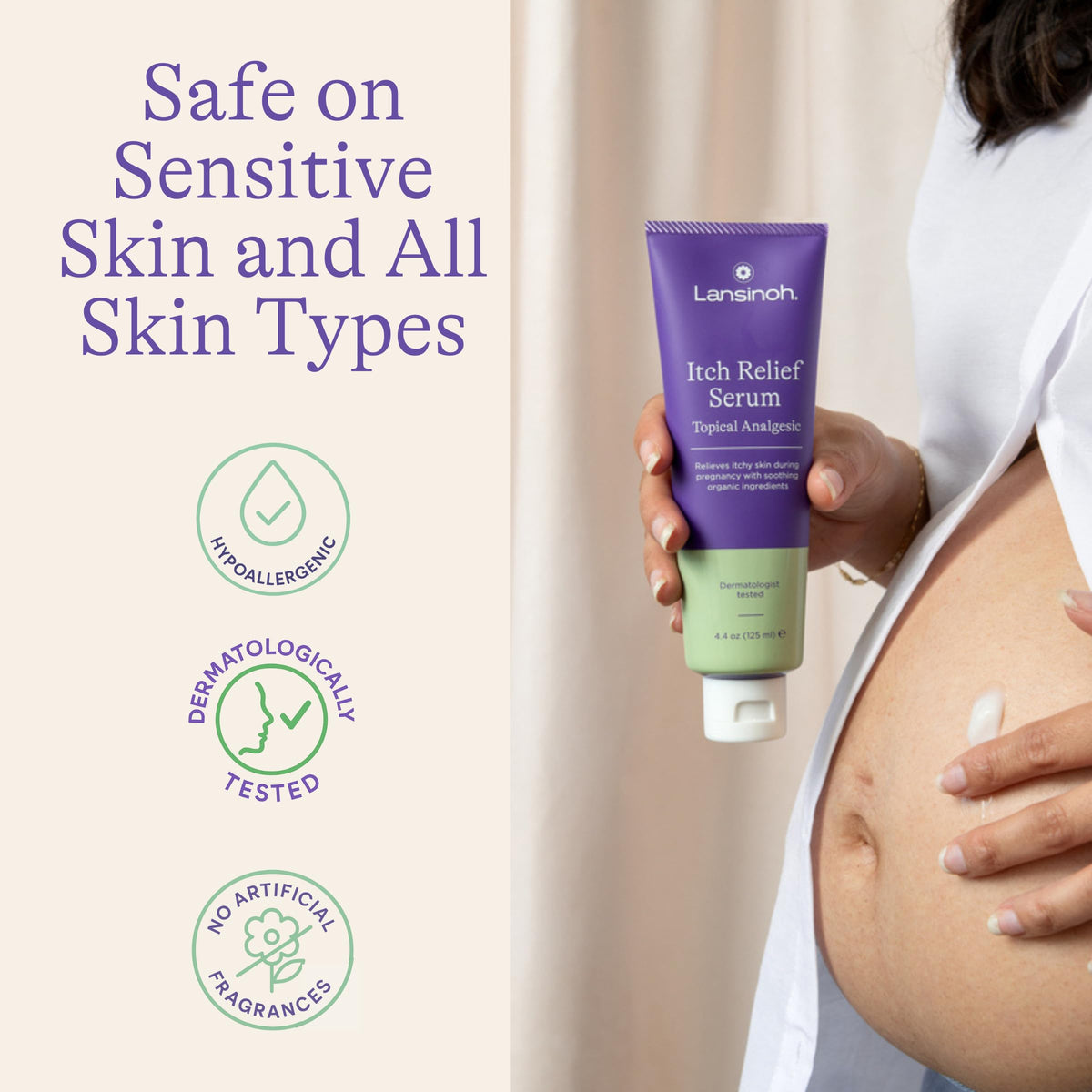 Lansinoh serum texture on hand demonstrating quick absorption benefit