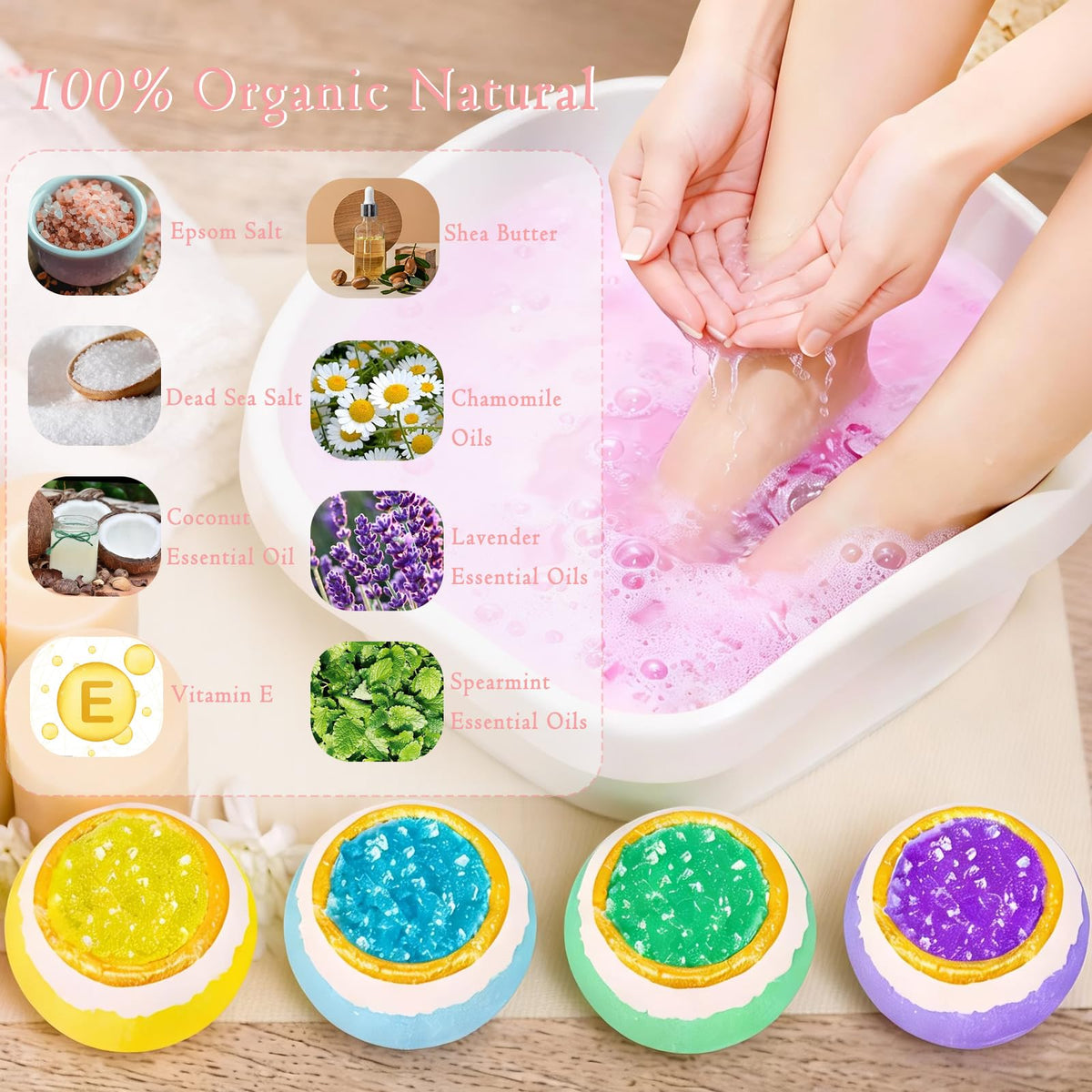 Lanwexy bomb fizzing in basin releasing bubbles and scent for relaxing foot soak