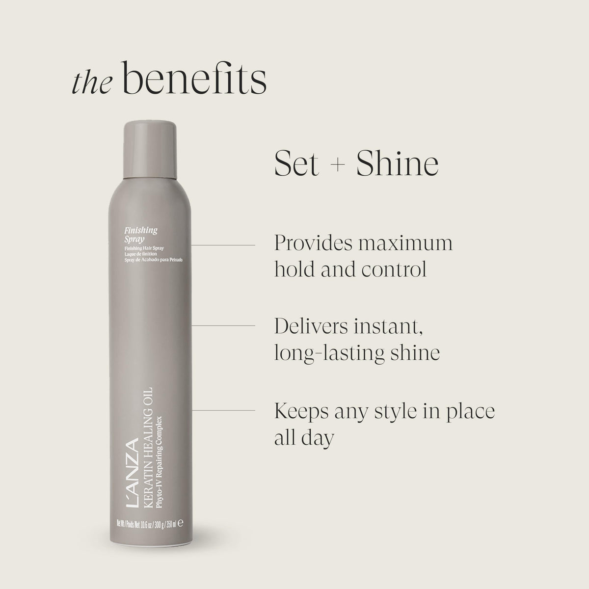 L’ANZA label detail highlighting keratin and oil ingredients for repair benefits
