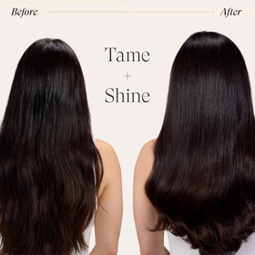 L’ANZA bottle beside hair dryer and flat iron showing heat protection