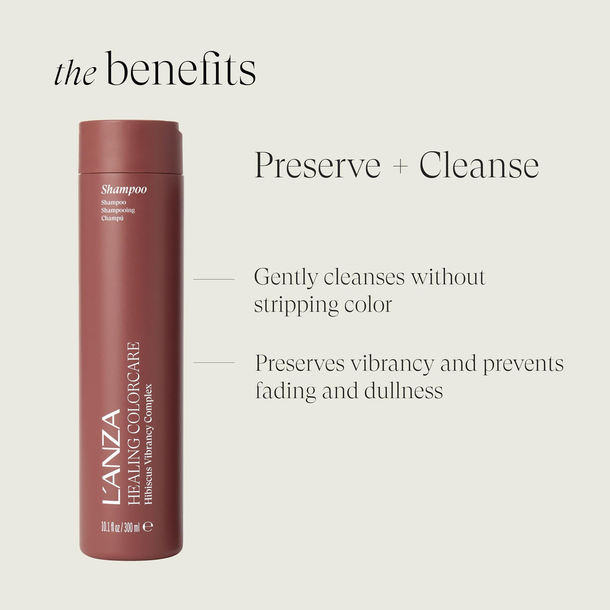 L’ANZA conditioner dispenser detail showing creamy texture and deep-hydration benefit